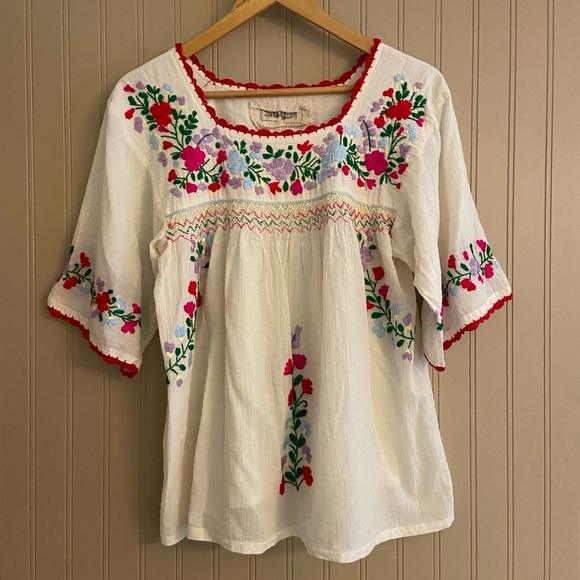 Designer “La Marina” Embroidered Mexican Blouse By Siren 10% Cotton Women’s M-L - Picture 2 of 9